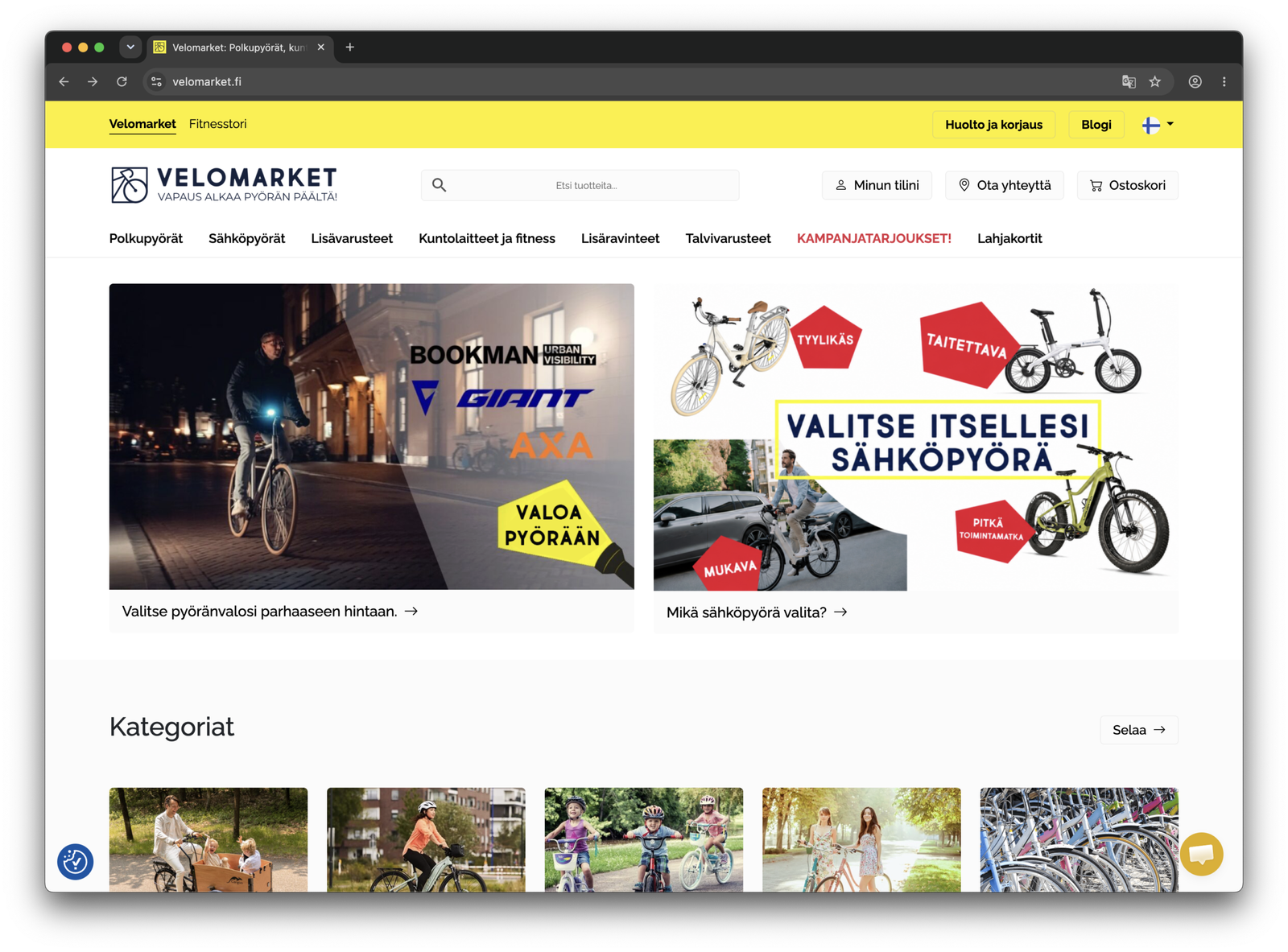 screenshot of velomarket.fi